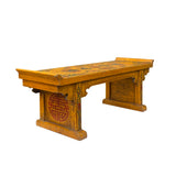 Chinese Distressed Yellow Treasures Graphic Rectangular Stand Display ws1917S