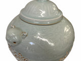 Chinese Off White Light Celadon Porcelain Dragon Foo Dogs Jar Container ws1551S