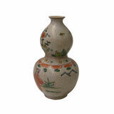 Chinese Oriental People Scenery Gray Color Gourd Shape Ceramic Vase ws1774S