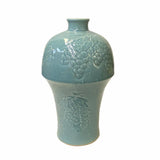 Handmade Oriental Pastel Blue Porcelain Vase with Grapes Motif ws1831S