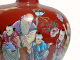 Chinese Red Vase Painted With Longevity Old Man And Many Kids Vase w446S