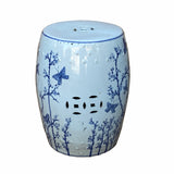 Chinese Blue & White Porcelain Round Flower Butterflies Table Stool cs7003S