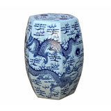 Chinese Blue & White Porcelain Hexagon Double Dragons Table Stool cs7004S