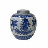 Oriental Hand-paint Leaves Graphic Blue White Porcelain Ginger Jar ws1707S