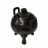 Oriental Brown Finish Metal Incense Burner with Foo Dogs Accent Lid ws1702S