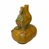 Handmade Chinese Ceramic Distressed Yellow Double Gourd Vase ws1767S