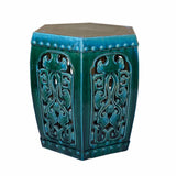 Ceramic Clay Green Turquoise Glaze Hexagon Motif Garden Stool Table cs6986S