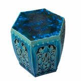 Ceramic Clay Green Turquoise Glaze Hexagon Motif Garden Stool Table cs7023S