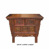 Chinese Vintage 2 Drawers Carving Brown Side Table Cabinet cs6921S