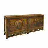 Distressed Olive Green Yellow Scenery Sideboard Table TV Console Cabinet cs6964S