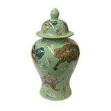 Chinese Crackle Avocado Green Color Foo Dogs Porcelain Temple Jar ws1697S