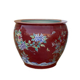 Chinese Oriental Vintage Porcelain Red Flower Birds Graphic Pot ws1601S