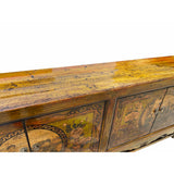 Distressed Olive Green Yellow Scenery Sideboard Table TV Console Cabinet cs6964S