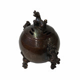 Oriental Brown Finish Metal Incense Burner with Foo Dogs Accent Lid ws1596S