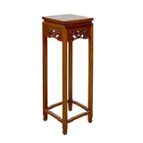 Chinese Oriental Square Light Brown Stain Plant Stand Pedestal Table ws1606S