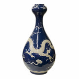 Oriental Dark Navy Blue White Dragon Motif Porcelain Vase ws1592S