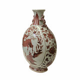 Chinese Off White Brick Blood Red Horses Graphic Theme Flask Vase ws1650S