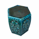 Ceramic Clay Green Turquoise Glaze Hexagon Motif Garden Stool Table cs7018S