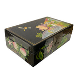 Rectangular Black Lacquer Box w Chinese Mythical Pig Deity Play Graphic ws1552S