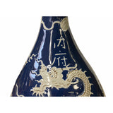 Oriental Dark Navy Blue White Dragon Motif Porcelain Vase ws1592S