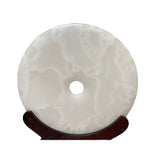 Chinese Natural Stone Round White Fengshui Plaque Display ws1664S
