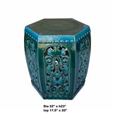 Ceramic Clay Green Turquoise Glaze Hexagon Motif Garden Stool Table cs6986S