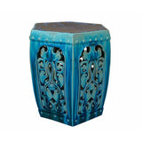 Ceramic Clay Green Turquoise Glaze Hexagon Motif Garden Stool Table cs7023S