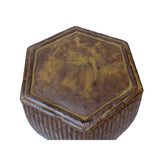 Chinese Hexagon Bamboo Theme Brown Ceramic Clay Garden Stool cs6962S
