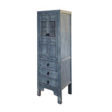 Distressed Gray Narrow Wood Carving Shutter Doors Storage Cabinet cs7490S