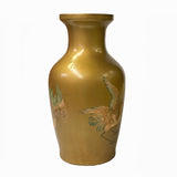 Handmade Chinese Accent Ceramic Vase – Distressed Matte Gold with Crane Relief Motif ws1847S