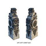 Chinese Pair Gray Stone Fengshui Foo Dogs Lions Door Block Statue cs7236S