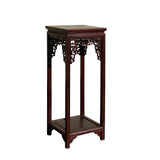 Chinese Square Ru Yi Plant Stand Pedestal Table in Medium Brown Stain cs7210S