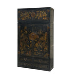 Chinese Distressed Tall Black Golden Scenery Moon Face Compound Cabinet cs7191S
