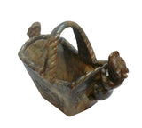 Chinese Oriental Jade Stone Carved Pixiu Basket Figure 