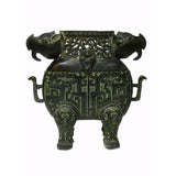Ancient Green Bronze-ware Ram Ox Ding Incense Burner
