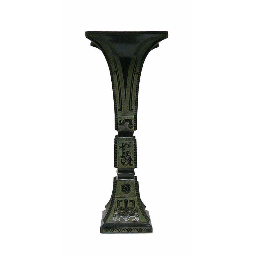 Ancient Chinese, Shang Dynasty Inspired, Ceremonial Green Bronze Vessel Square Tall Vase cs1045-2S Ancient Chinese, Shang Dynasty Inspired, Ceremonial Green Bronze Vessel Square Tall Vase cs1045-2S