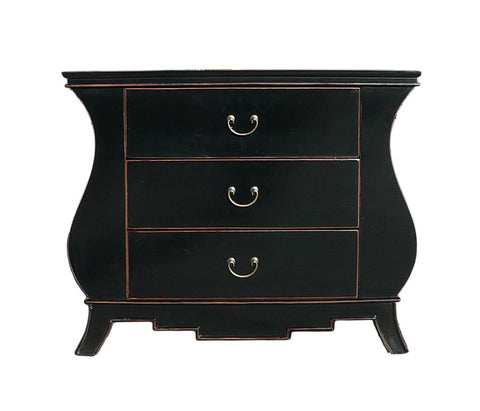Chinese Black Lacquer Curve Legs 3 Drawers Dresser Cabinet cs1152S