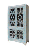 Oriental Shabby Chic Blue Glass China Bookcase Cabinet cs1335S