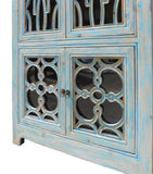 Oriental Shabby Chic Blue Glass China Bookcase Cabinet cs1335S