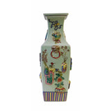 Chinese Light Green Dimensional Color Graphic Square Porcelain Vase 