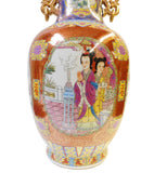 Chinese Red Multi-Color People Scenery Round Porcelain Vase cs1484S