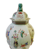 Chinese Light Green Dimensional Color Graphic Hexagon Porcelain Jar cs1486S