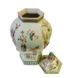 Chinese Light Green Dimensional Color Graphic Hexagon Porcelain Jar cs1486S
