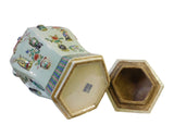 Chinese Light Green Dimensional Color Graphic Hexagon Porcelain Jar cs1486S