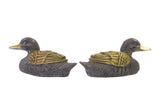 Chinese Pair Brown Bronze Metal Duck Figures cs1607S