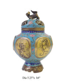 Chinese Vintage Metal Blue Yellow Enamel Cloisonne Incense Burner Figure cs1624S