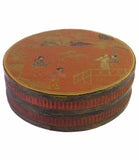 Chinese Brown Lacquer Scenery Painting Round Box cs1649S
