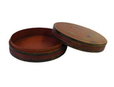 Chinese Brown Lacquer Scenery Painting Round Box 