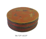 Chinese Brown Lacquer Scenery Painting Round Box 