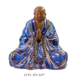 Chinese Ceramic Blue Glaze Sitting Buddha Lohon Amitabha Statue cs1668S